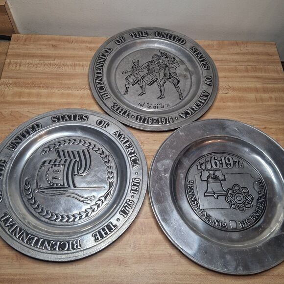 Vintage 1976 Bicentennial Pewter Plates Set of 3 - York MetalCrafters Wilton... - Picture 1 of 8